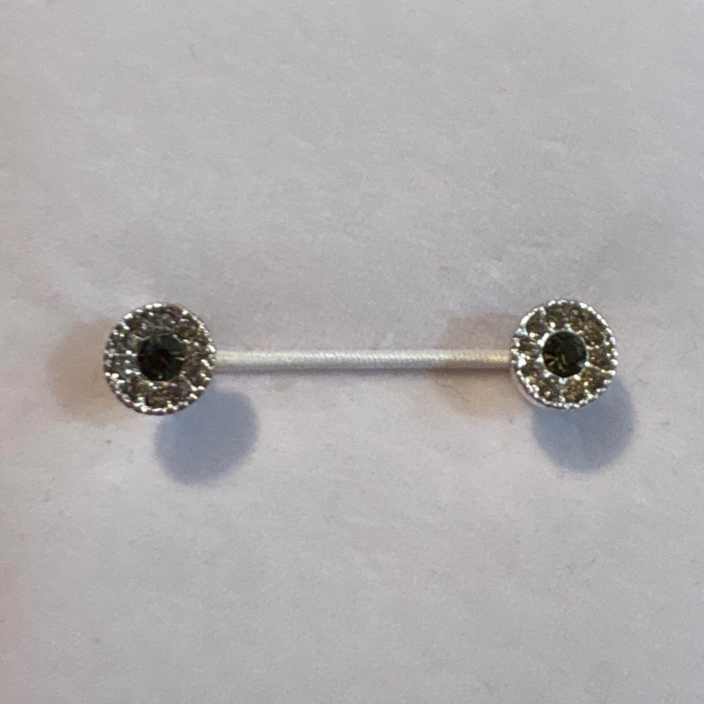 Silver Tone Dark Blue Halo Stud Earrings with Clear Pavé Crystal Border Round
